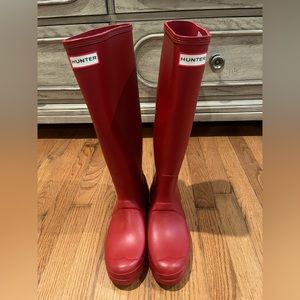 Red hunter rain boots